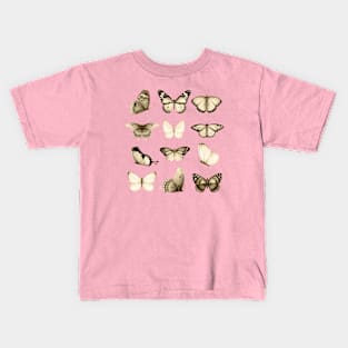 Vintage Black & Cream Butterfly Pattern Kids T-Shirt